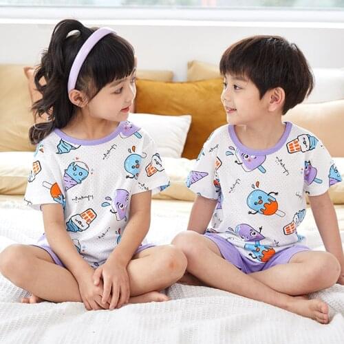Children Pajamas 2pc Short Sleeve Cartoon Kids Sleepwear Baby Girl Clothes Sleep Suits Summer Cotton Child Pyjamas Boy Nightwear