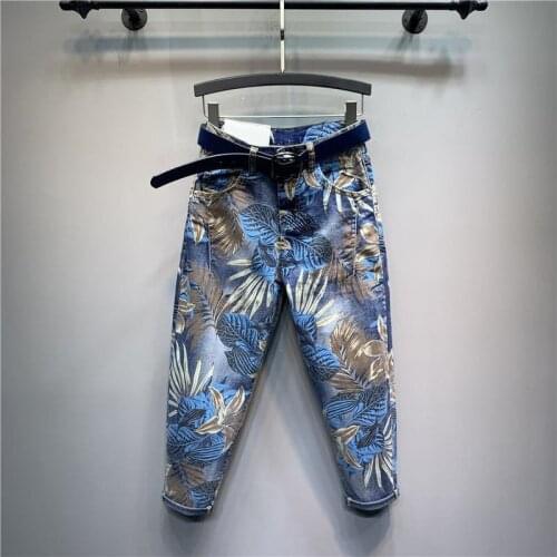 Women Print Jeans Loose Pants Femme Vintage Denim Harem Pants Ankle-length Jean Trousers Plus Size Streetwear