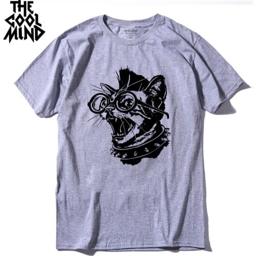 COOLMIND 100% cotton casual short sleeve cat print men T shirt cool summer loose men t shirt o-neck men t-shirt male tee shirts