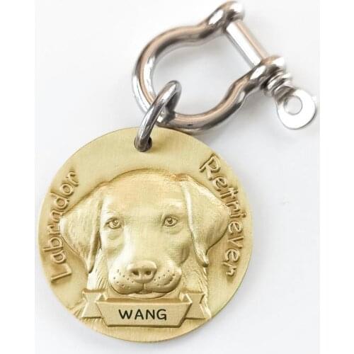Personalized Brass Dog ID Tag MW008 Front 3D Model Dogs Breed Image Back Laser Deep Carving Custom Labrador American Bully
