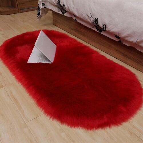 Red Oval Blanket Faux Fur Imitation Wool Rug Floor Pure Color Rugs Sheepskin Carpets For Living Room Bedroom