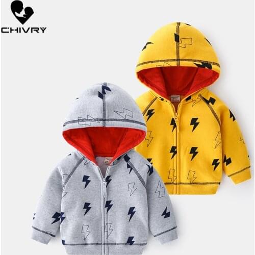 New 2021 Boys Fashion Spring Autumn Jackets Lightning Print Hooded Zipper Coat Children Kids Windbreaker Jacket Outer Wear