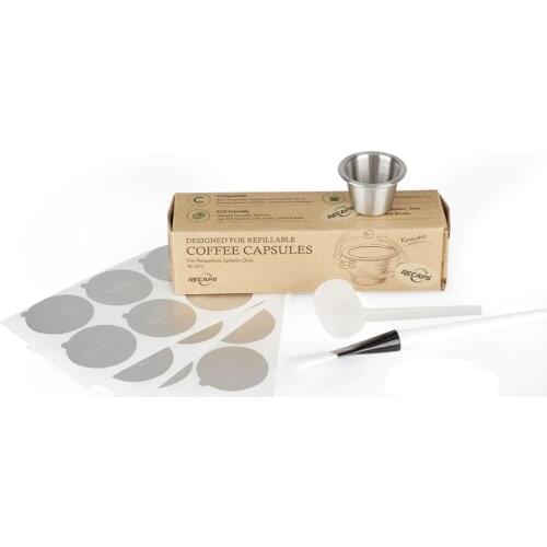 RECAPS Refillable Reusable Stainless Steel Coffee Capsulas Compatible with Nespresso Machines Maker 1 Pod + 60 Seals