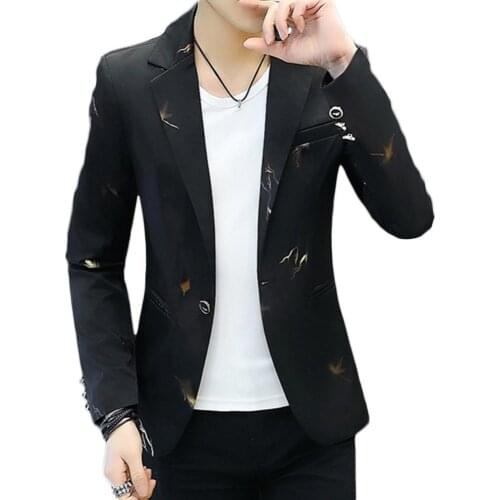Office Blazer Jacket Men Printed Long Sleeve Lapel One Button Slim Blazer Suit Jacket Coat Pockets Top Business Wedding Party