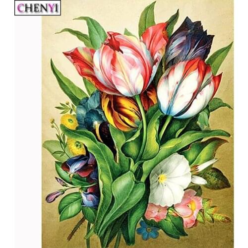 CHENYI 5D Diy Diamond Painting Flowers Tulips Full Diamond Embroidery Kit Cross Stitch Mosaic Picture Wall Art Living Room Decor