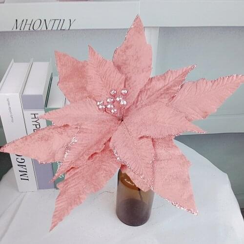 Gold Powder Christmas Flowers for Home Mall Window Display Velvet Artificial Flowers Christmas Decoration Fake Flowers