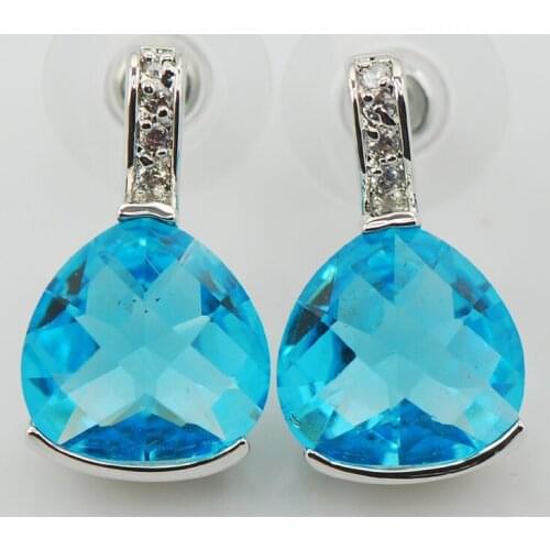 New Blue Crystal ZirconWoman 925 Sterling Silver Crystal Earrings TE532