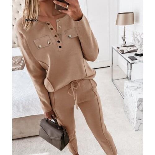 Spring and Autumn New Womens Suits New Womens Round Neck Button Decoration Casual Suits