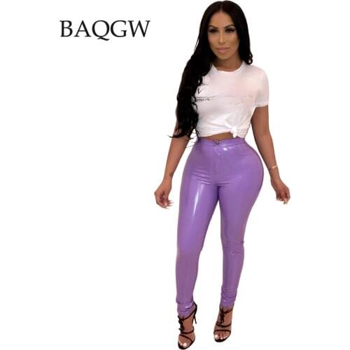 PU Leather Skinny Trousers Women High Waist Pencil Pants Women Fashion Large Size 3XL Slim Fit Ruched Trousers Shiny Bottoms