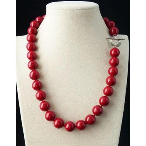 Charming 18" 36" 12mm Red Shell Pearl Round Beads Necklace AAA