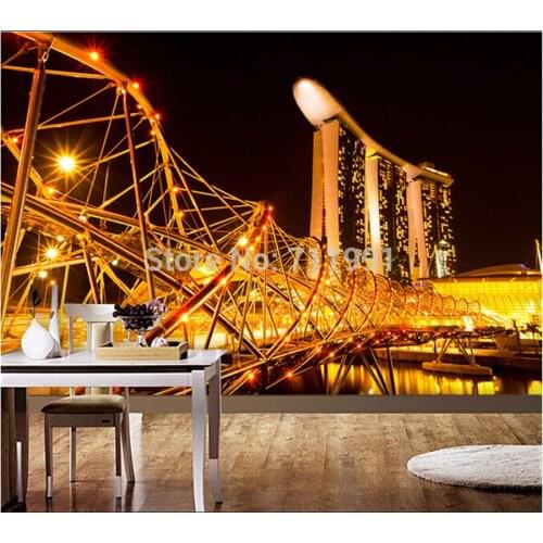 Custom 3D mural living room sofa bedroom modern office background wallpaper,in Singapore city at night