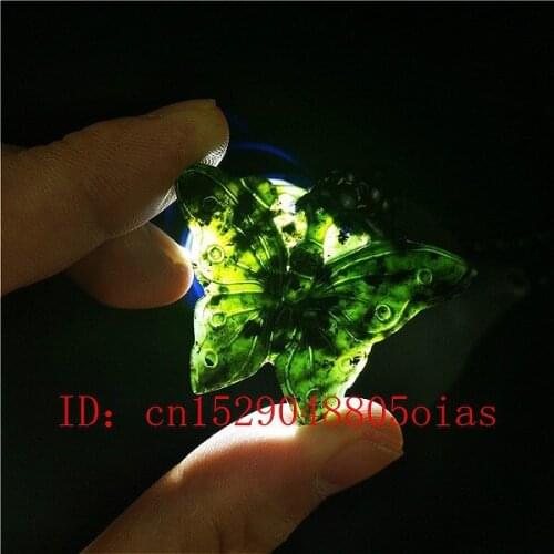 Certified Chinese Natural Black Green Jade Butterfly Pendant Necklace Fashion Charm Jewellery Hand-Carved Amulet Gifts for Women