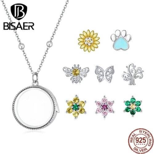 BISAER 925 Sterling Silver Daisy Flower Charms For Necklaces Pendants DIY Colorful Mini Charms Jewelry Finding Making EFP014