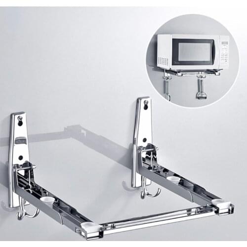 Stainless Steel Microwave Foldable Oven Shelf Rack Support Frame Stretch Adjustable Wall Mount Bracket Holder Kitchen Storage
