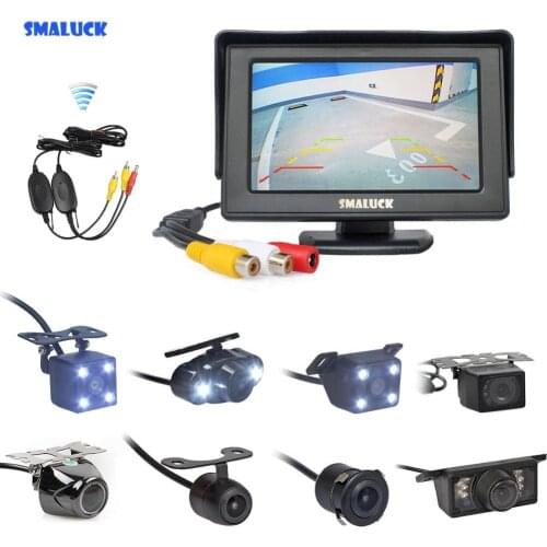 SMALUCK Wireless 4.3" Car Monitor Auto Parking Video Night Vision Backup Reverse Camera Car Rear View Camera