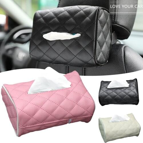Universal Car Tissue Box Waterproof PU Leather Napkin Holder Back Seat Sun Visor Tissue Organizer 2021 Auto Interior Accessories