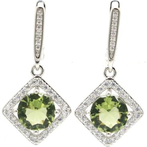 48x18mm Anniversary 7.8g Long Green Peridot White CZ For Women Wedding 925 Sterling Silver Earrings