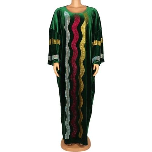 Muslim Velvet Dress Women Full Sleeve Stick Diamonds Loose Robes Spring Autumn New Elegant Islam Abaya Muslim Fashion Maxi Dress