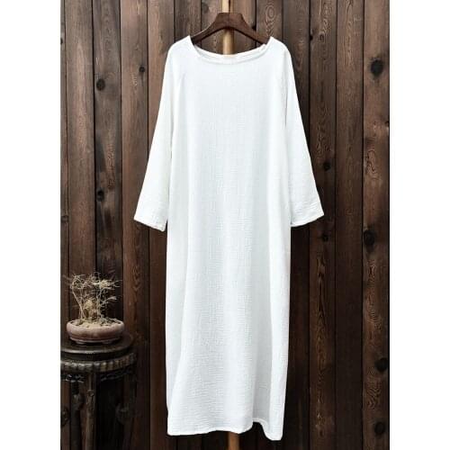 Women Vintage Elegant Long Dress Autumn Full Sleeve Casual O-Neck Loose Party Dress Lady 2020 Maxi Dress Plus Size M-6XL 7XL