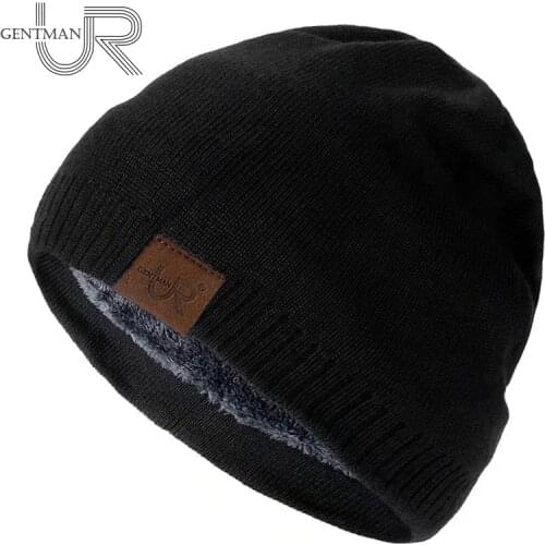 Unisex URGENTMAN Brand Winter Hats Solid Color Knitted Hats For Men And Women Beanie Cap Outdoor Add Fur Lining Warm Sports Hats