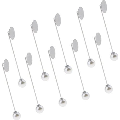 10pcs Collar Lapel Stick Pin Pearl Ball End 1.5cm Glue On Pad Steel Pin DIY