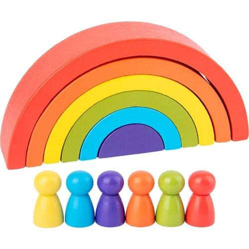 12 Pcs Wooden Rainbow Stacker Nesting Puzzle Blocks Educational Toy