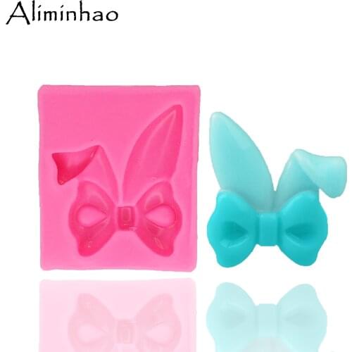 B1314 Rabbit ear shape Bow DIY fondant silicone mold for cake decorating tools chocolate gumpaste moulds Sugarpaste Bakeware
