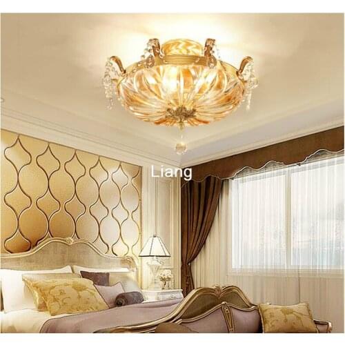 Free Shipping D48cm H37cm Art Decration 90-265V Bronze Crystal Style Design Ceiling Lamp Copper Luster E27 LED Ceiling Lighting