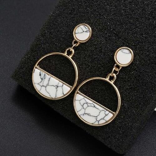 Bohemian Vintage Geometric Marble Earrings for Women Handmade Black and White Stud Earrings Fashion Jewelry