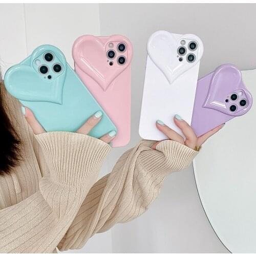 3D Candy Color Cute Love Heart Phone Case For iPhone 11 12 Pro Max X XR XS Max 7 8 Plus SE 2020 Plain Soft Shockproof Back Cover