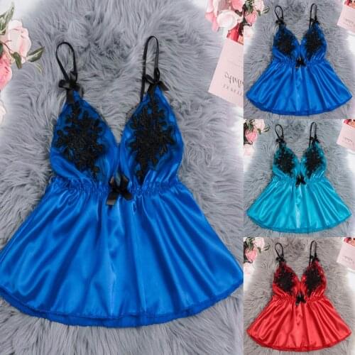 Women V-Neck Satin Sexy Stain Pajamas Bowknot Tops