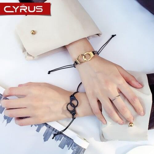 Europe and America English Letter Handcuffs Bracelet Couple Chain Leather Rope Woven Bracelet Punk Style Hip Hop Jewelry