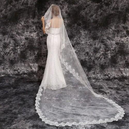 Mariage 3M One Layer Lace Edge White Ivory Cathedral Wedding Veil Long Bridal Veil Cheap Wedding Accessories Veu de Noiva