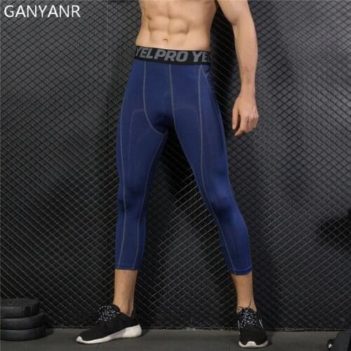 GANYANR Running Tights Men Leggings Yoga Basketball Fitness Compression Pants 3/4 Gym Athletic Sports Skins Jogging Bodybuilding