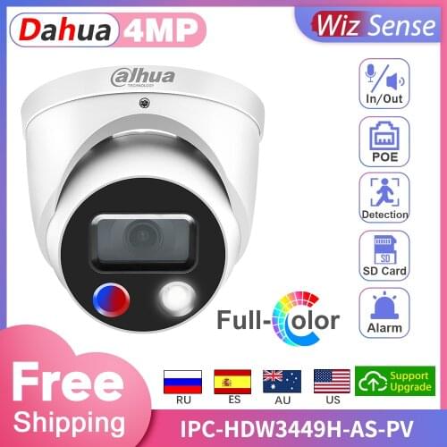 Dahua IP Camera 4MP IPC-HDW3449H-AS-PV Full-Color WizSense Built-in Mic Audio Alarm Baby Monitor Video Surveillance SD Card