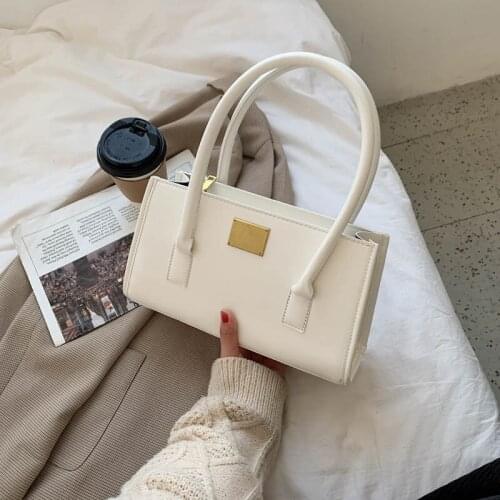 Famous Brand Famous PU Leather Womens Handbag Retro Simple Crossbody Bag Small Baguette Tote