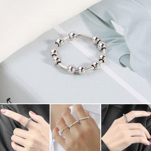 Trendy Fidget Anxiety Beaded Rings Rotate Freely Anti Stress Ring Women New Fashion INS Simple Style Jewelry