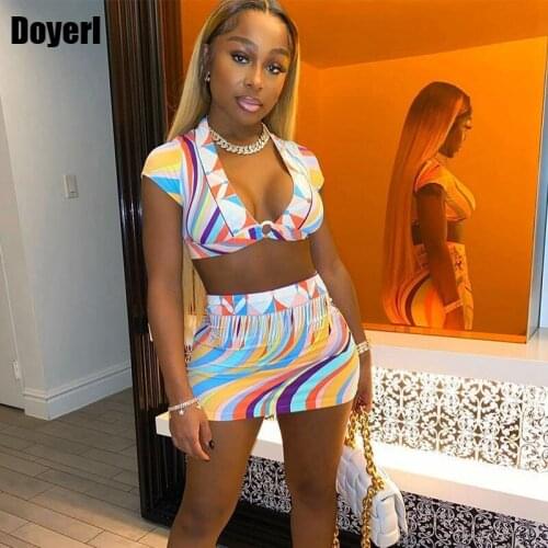 Print Two Piece Set Women Summer Dress Sexy 2 Piece Crop Top and Mini Skirt Suits Party Club Outfits for Women Sets Clothes 2021