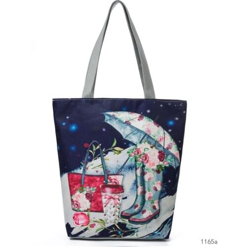 Summer Colorful Beach Bag Floral And Umbrella Print Handbags Lady Tote Bag Casual Pretty Shoulder Bag High Capacity Shopping Bag