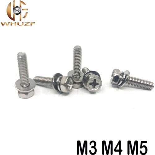 M3 M4 M5 *L mm 304 stainless steel cross recessed hexagon head three sems screw combination screw for solid state relay