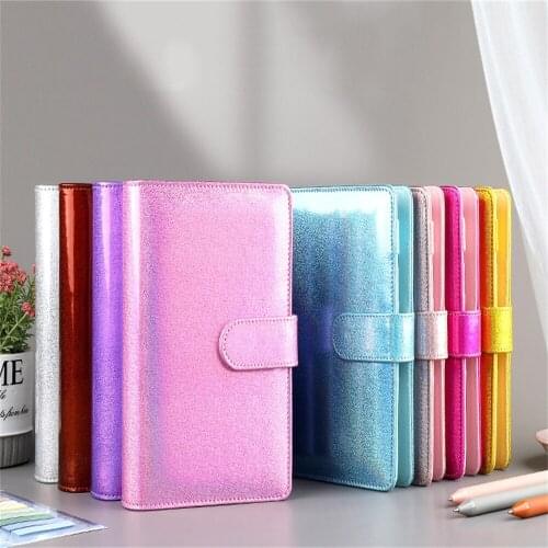 Macaroon Laser Color A6 Pu Leather Diy Binder Notebook Cover Portable Notebook Ring Binder Notebook School Stationery