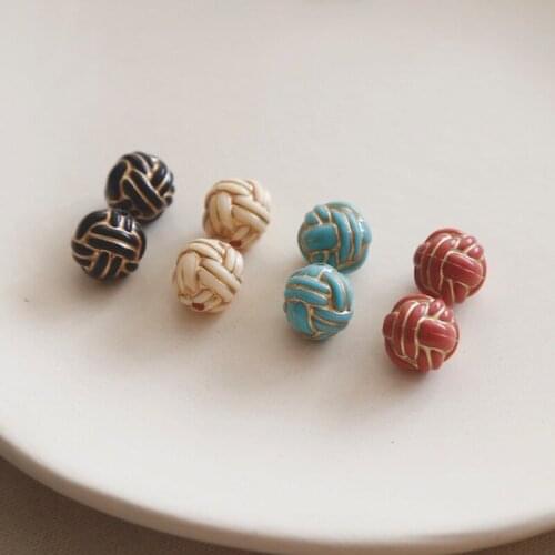 Small round knot resin beads retro ins wind earrings jewelry accessories diy hand-made material