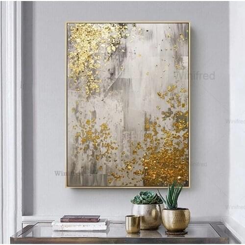 Abstract Gold Canvas Print Painting Minimalist Golden Poster Home Decor Wall Art Pictures for Living Room Bedroom Aisle Studio