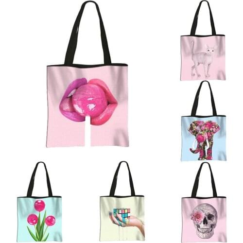 Fashionable Colorful Fun Print Shopping Bag Women Cute Shoulder Bags Lips Lollipop Dream High Quality Beach Handbag