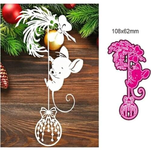 Mouse with Christmas Ball Metal Cutting Dies Stencil for Scrapbooking Die Cuts Stamping Cutting Embossing Template Craft Dies