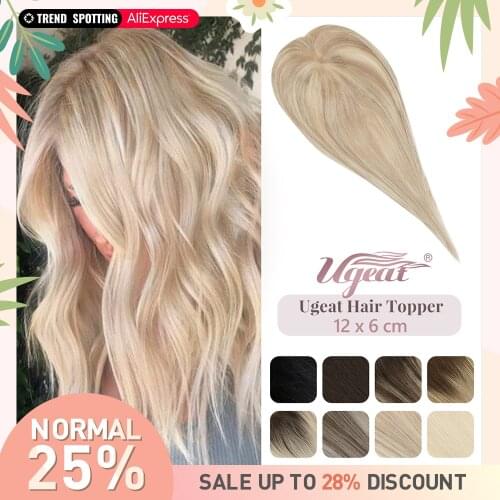 Ugeat Natural Human Hair Topper Crown Hair Extensions Mono Base 12x6cm Women Toupee 8-16 Inch Invisible Free Part Hair Toppers