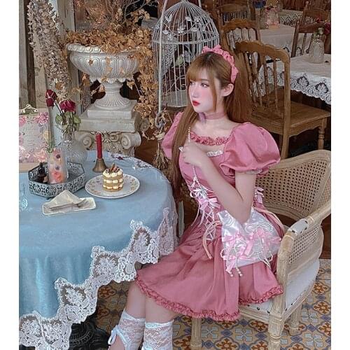 New Summer Harajuku Sexy Rose Powder Dress Hot Girl Fashion Temperament Sweet Bubble Sleeves Princess Dress