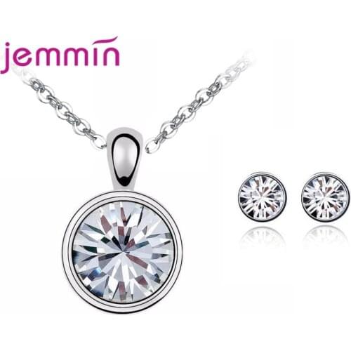 New Design 925 Sterling Silver Jewelry Set Pendant Necklace Hoop Earrings For Women Shiny Crystal Bijoux Top Quality