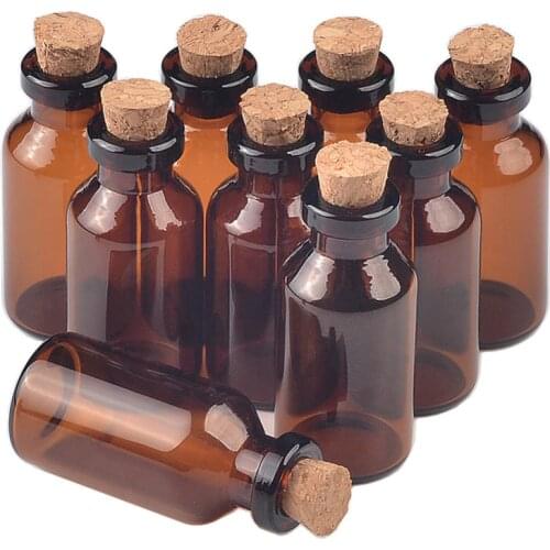 18X40X7 mm 5ml Empty Small Glass Bottles With Corks Mini Amber Glass Perfume Vials Pendants Wedding Gifts Jars brown 100 pcs