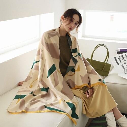 Luxury Brand Plaid Print Winter Scarf Women Cashmere Warm Pashmina Foulard Female Scarves Long Blanket Thick Soft Shawls Wraps